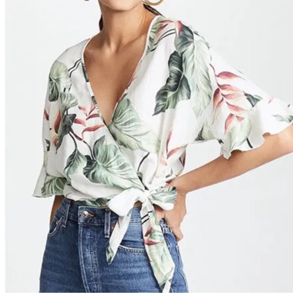 [Rails] Athena Wrap Top - Ivory Birds of Paradise - Xs